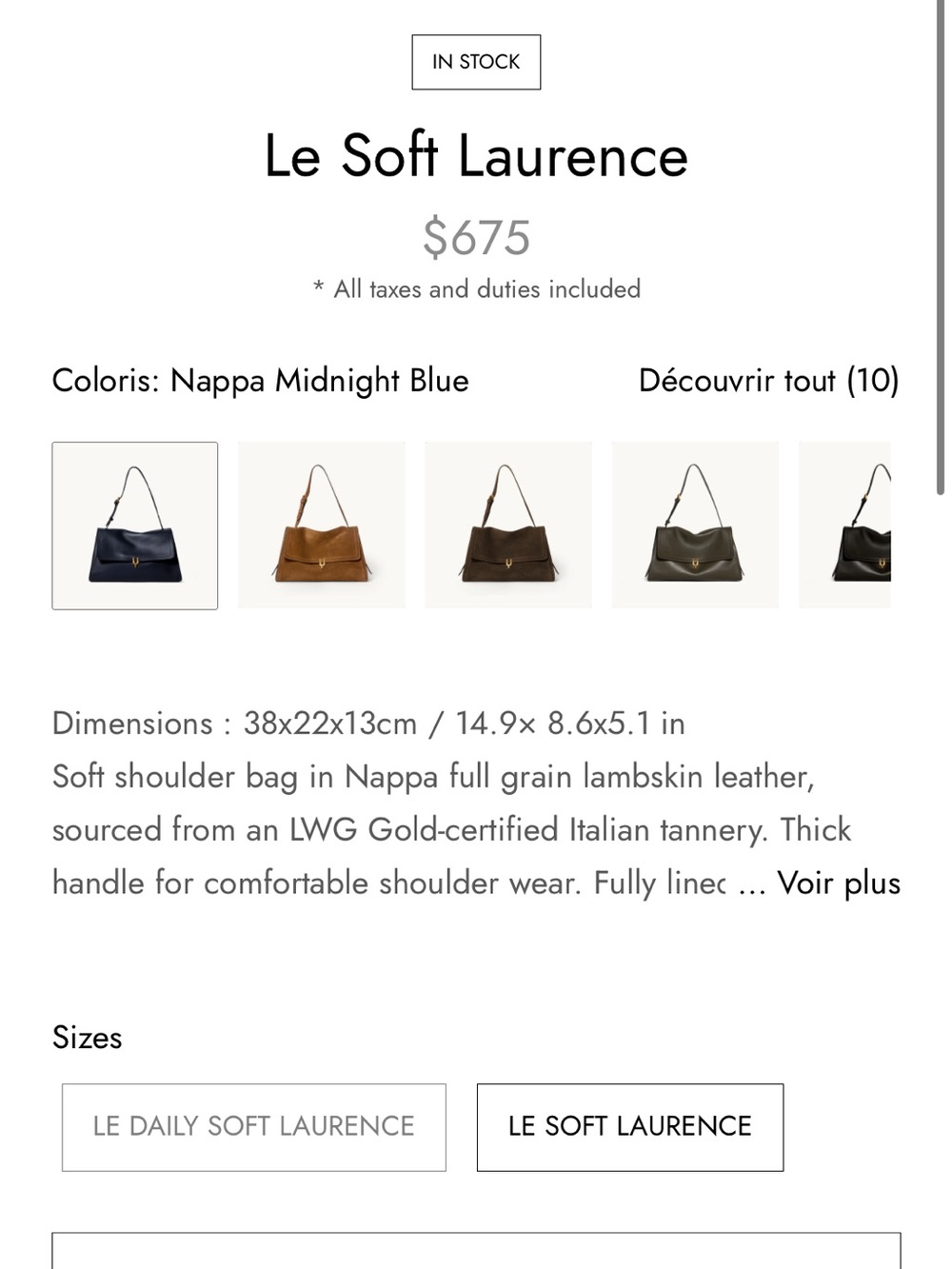 Le Soft Laurence Shoulder Bag in Navy by Léo et Violette - Picture 10 of 16
